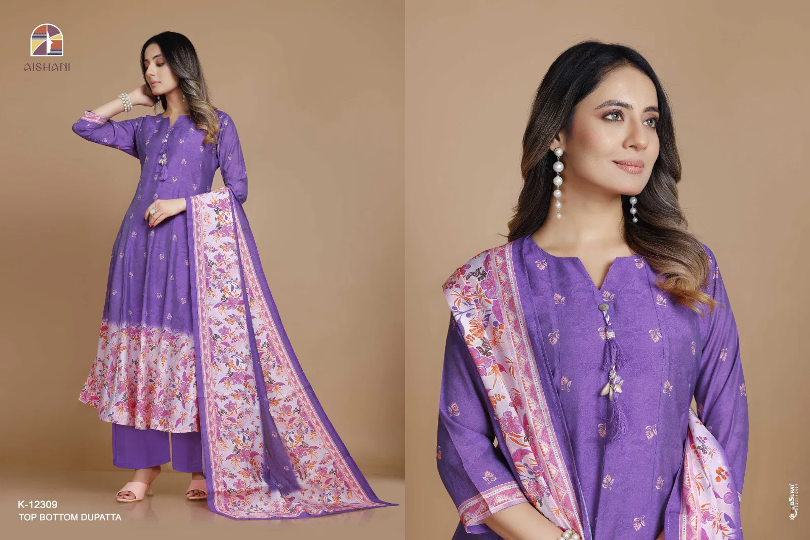 Aishani K 12301 To 12310 Soft Silk Digital Anarkali Kurti With Bottom Dupatta Exporters In India