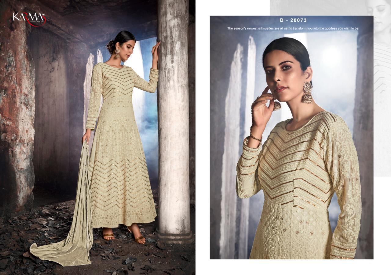KARMA LATEST DESIGNER FOX GEORGETTE HEAVY EMBROIDERED LAKHNAVI TOP AND NAZNIN DUPATTA WITH STONE WORK COLLECTION