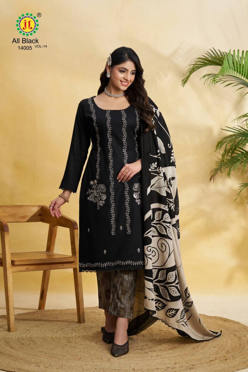 All Black Vol 14 By Jt Rayon Embroidered Dress Material Wholesale Market In Surat With Price