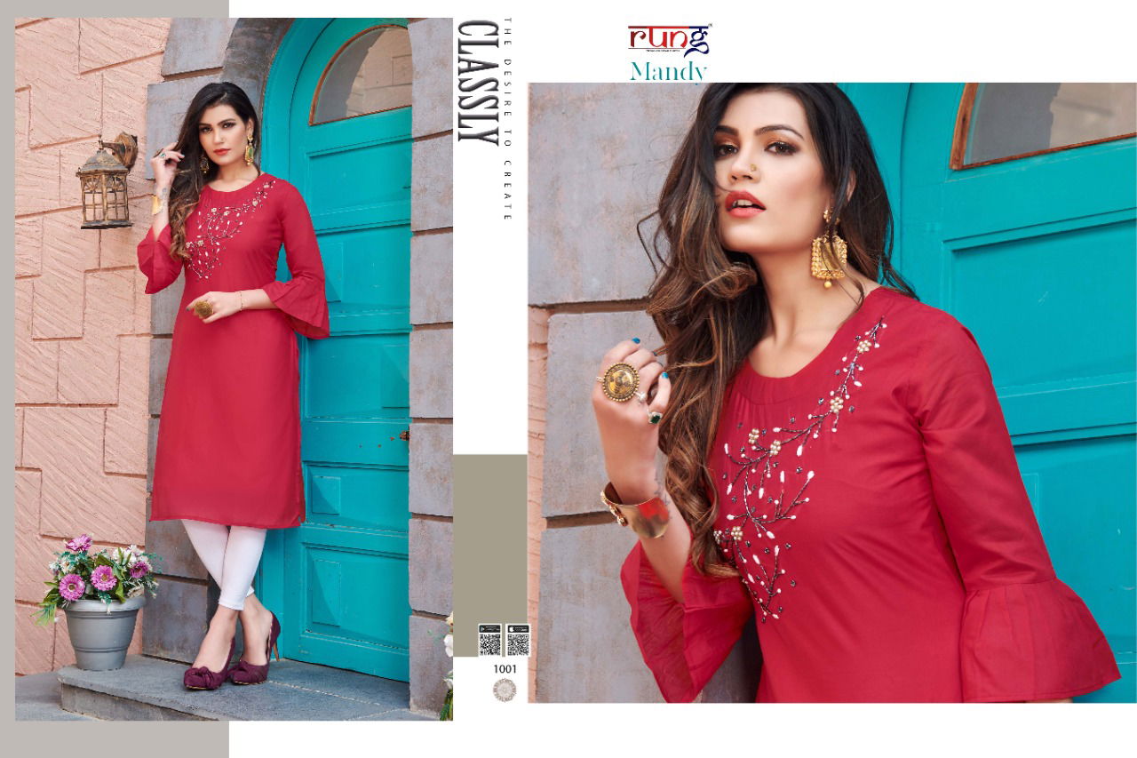 RUNG MANDY Ethnic Daily Wear Heavy Modal Silk With Handwork  Latest Designer Kurtis Collection