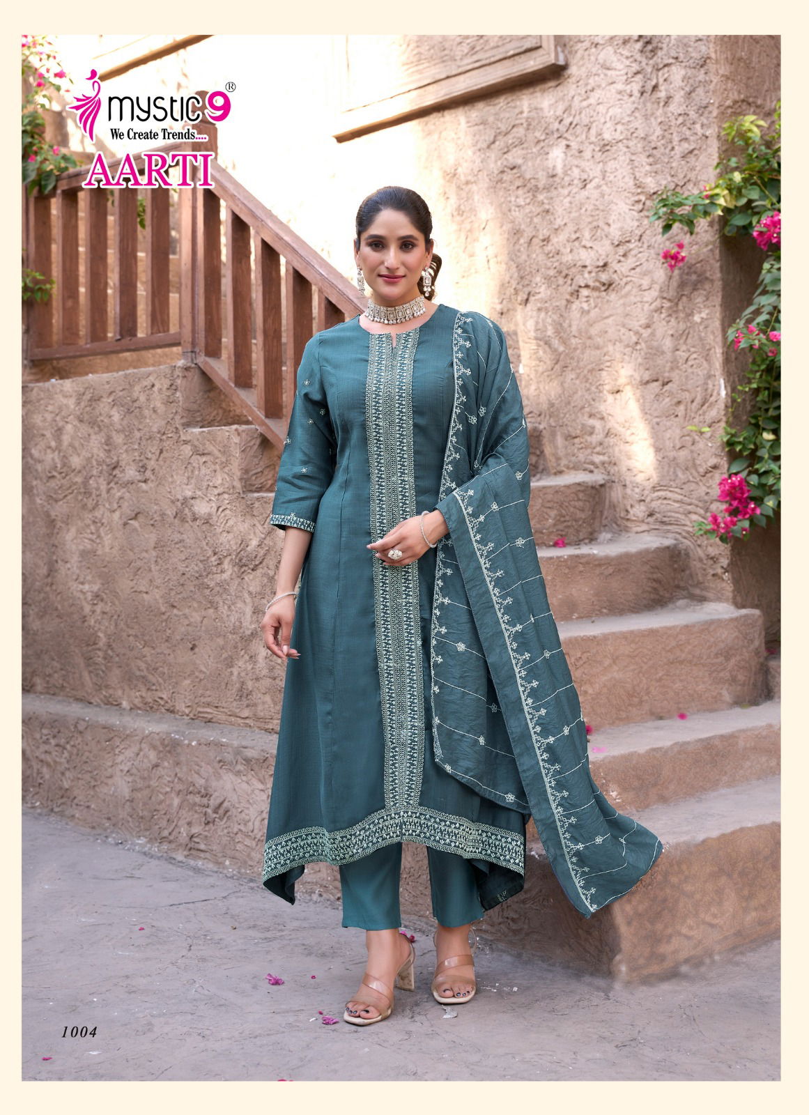 Aarti Vol 1 By Mystic 9 Vertican Kurti With Bottom Dupatta Wholesale Market In Surat
