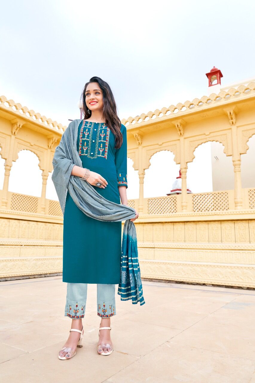 Krisha Kalavati Fancy Designer Ethnic Wear Kurti With Bottom And Dupatta Collection