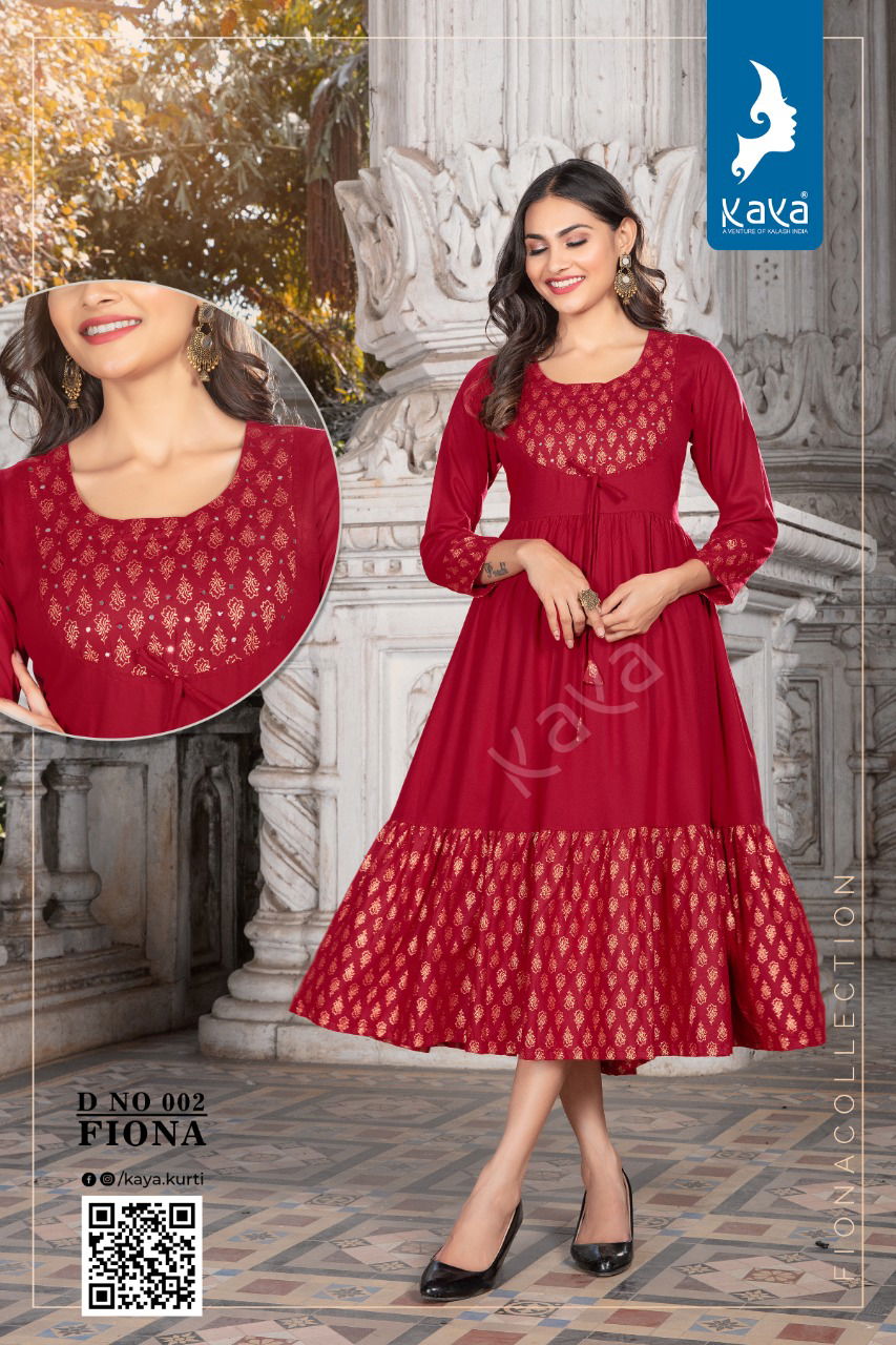 Kaya Fiona New Designer Ethnic Wear Rayon Long Anarkali Kurti Collection