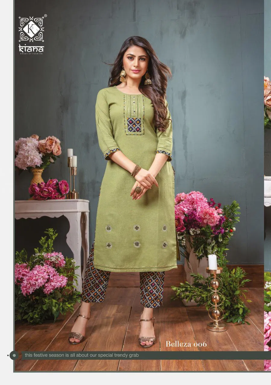 Kiana Belleza Latest fancy Designer Rayon Ethnic Wear Kurti With Bottom Collection

