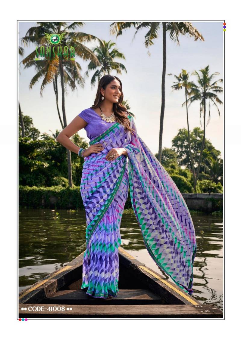 Sangeet By Sanskar Bember Georgette Embroidered Saree Wholesale Online
