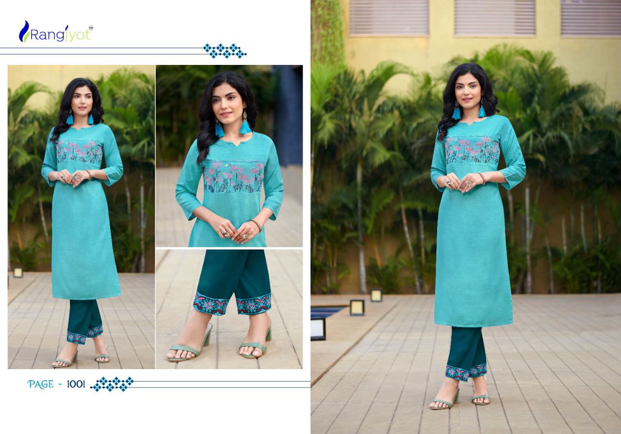 Rangjyot Jasmin 1 Latest Fancy Festive Wear Rayon Kurti With Bottom Collection