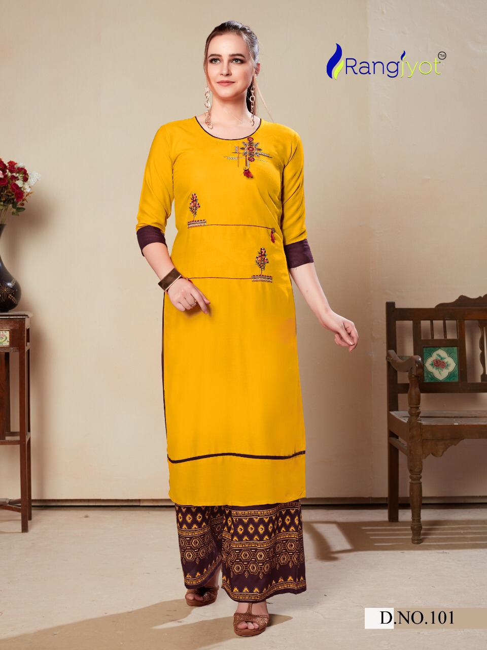 RANGJYOT MORIE VOL-1 Latest fancy Ethnic Wear Heavy rayon With embroidery work Kurtis Collection