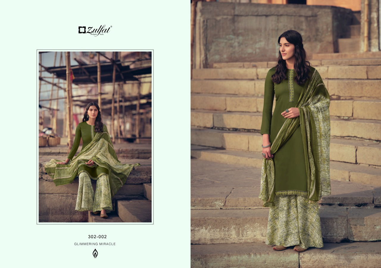 Zulfat Husna E Patiala 3 Casual Wear Elegantly stitched Kashmiri style Tie Lace Cotton Top With Bottom And Four Side less Dupatta Designer Dress Material Collection