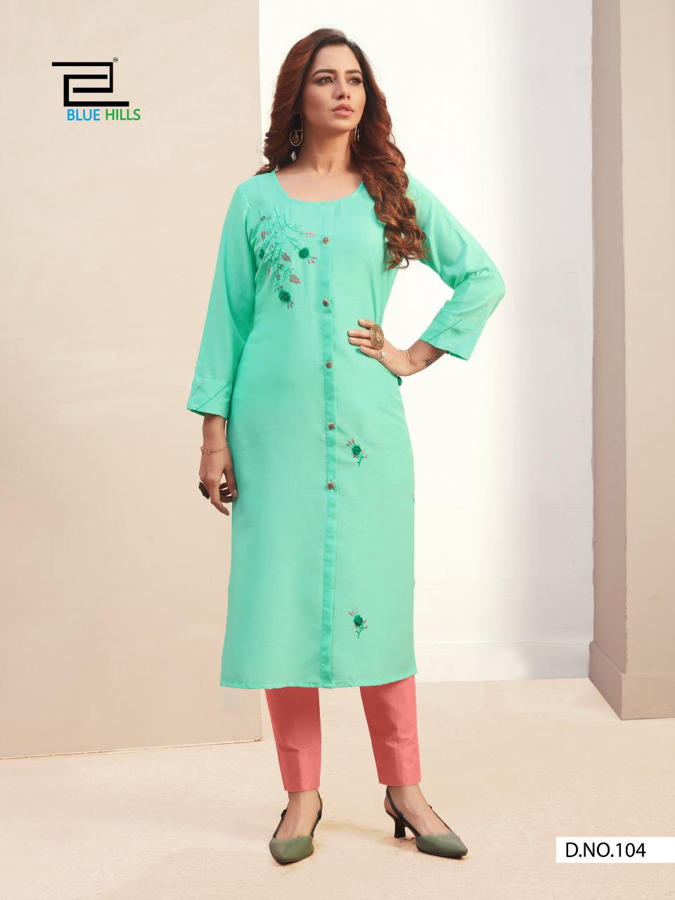 Blue Hills Mahek 1 Latest Fancy Ethnic Wear Embroidery Work Rayon Designer Kurtis Collection
