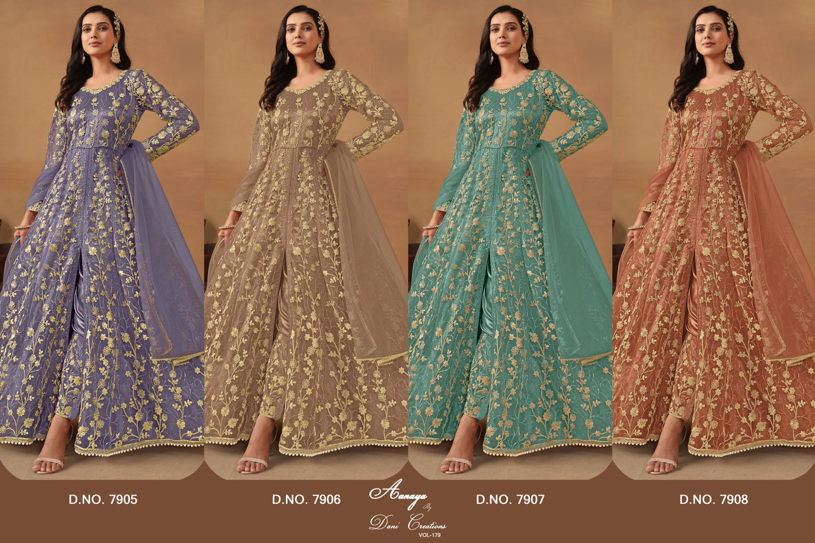 Aanaya Vol 179 New Colours By Dani Creations Designer Net Bulk Salwar Suit Orders In India