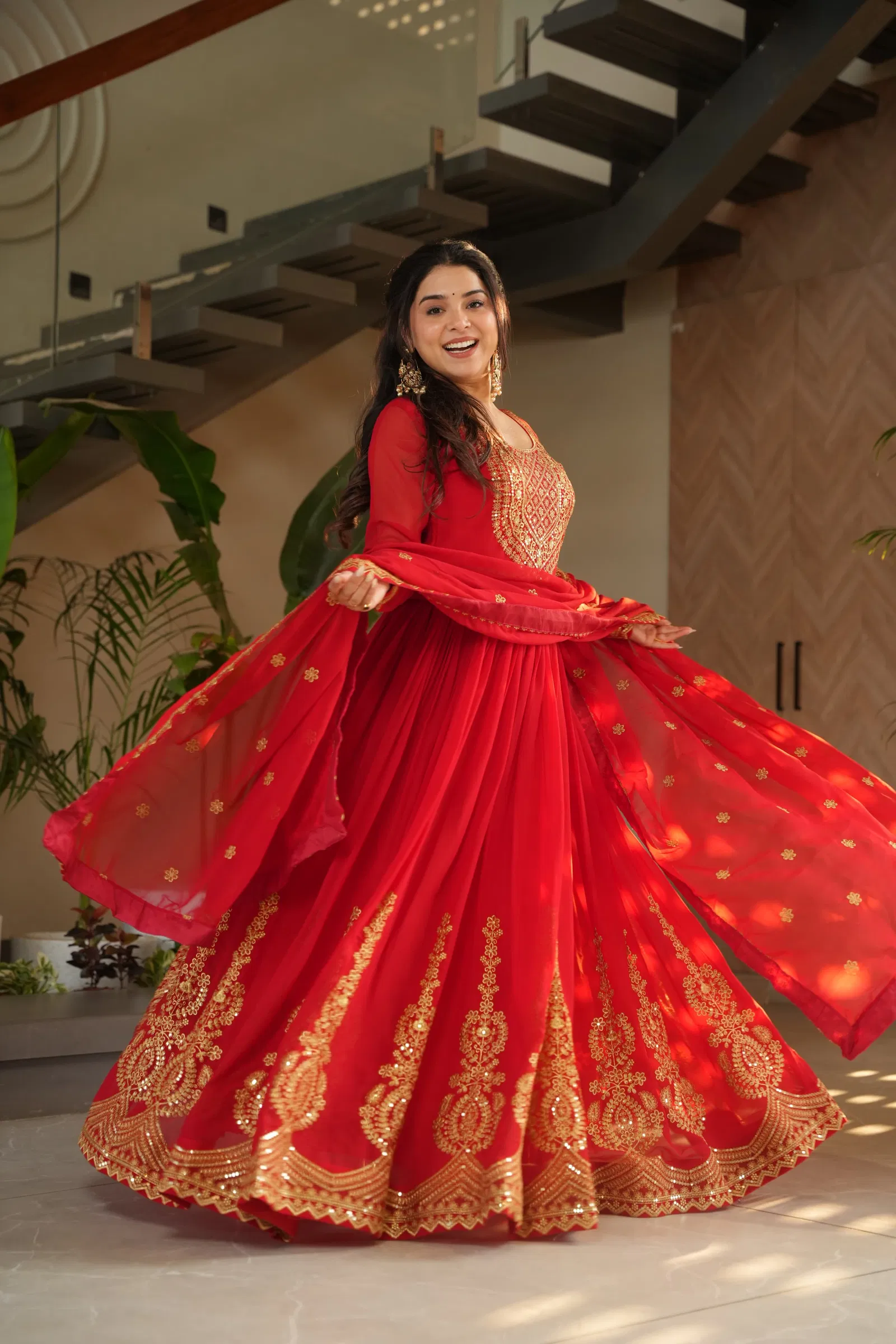 KA 1162 Faux Blooming Embroidery Designer Gown With Dupatta Wholesale Online