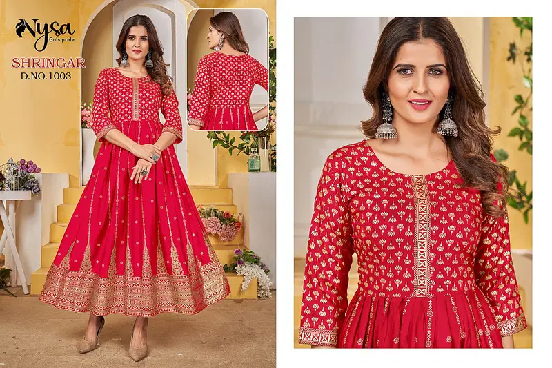 Shringar By Nysa Foil Print Long Anarkali Kurtis Catalog