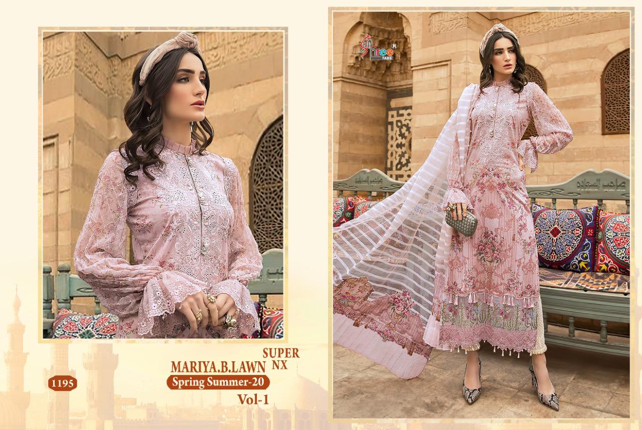 Shree Fab Mariya B Lawn Vol 1 Latest Heavy Designer Pure Cotton Embroidery Worked Pakistani Salwar Suit Collection With Chiffon Embroidered And Pearl Work Dupatta