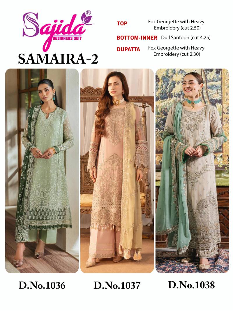 Sajida Samaira 1036 To 1038 Georgette Pakistani Salwar Kameez Wholesale Suppliers In Mumbai