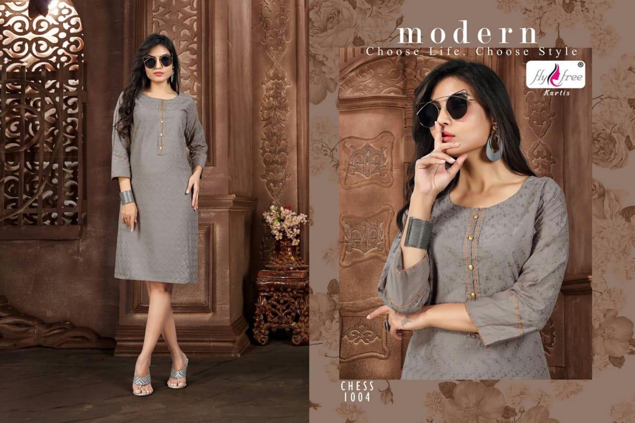 Fly Free Chess Latest Chicken Daily Wear Casual Wear Handwork   Kurtis Collection 