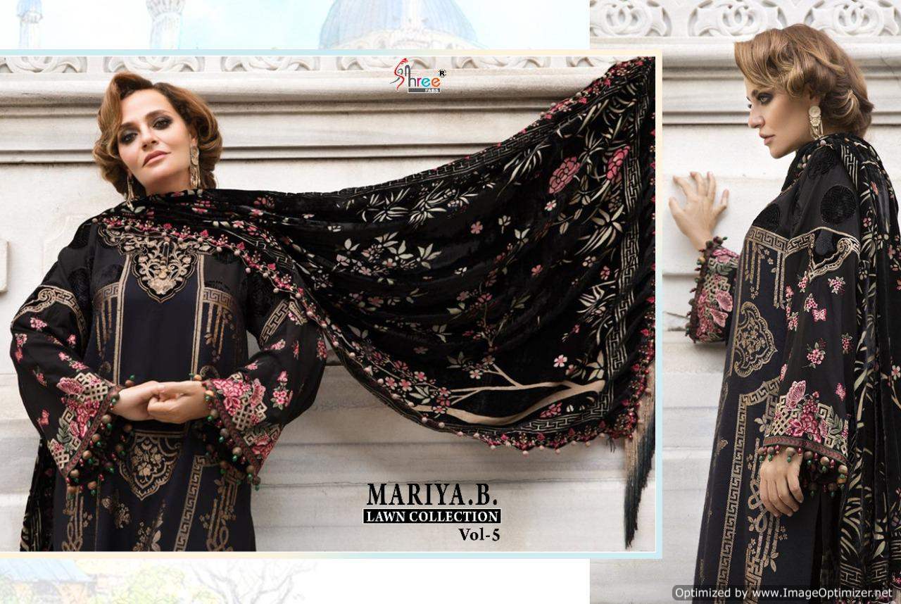 Shree Mariya B Lawn Collection Vol 5 Latest Pure Cotton Designer Print with Heavy Embroidery Work Pakistani Suits With Mal Mal Cotton Dupatta 