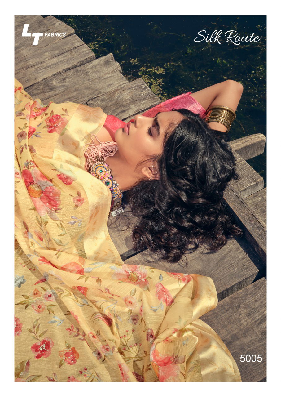 Lt Silk Route Latest Fancy Designer Linen Printed Casual Wear Saree Collection
