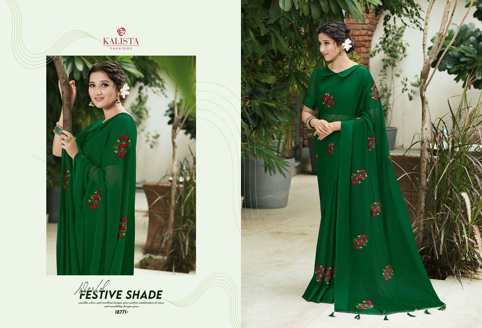 Kalista Kashmiraa Exclusive Festive Wear Designer Chinon Pata Fancy Saree Collection
