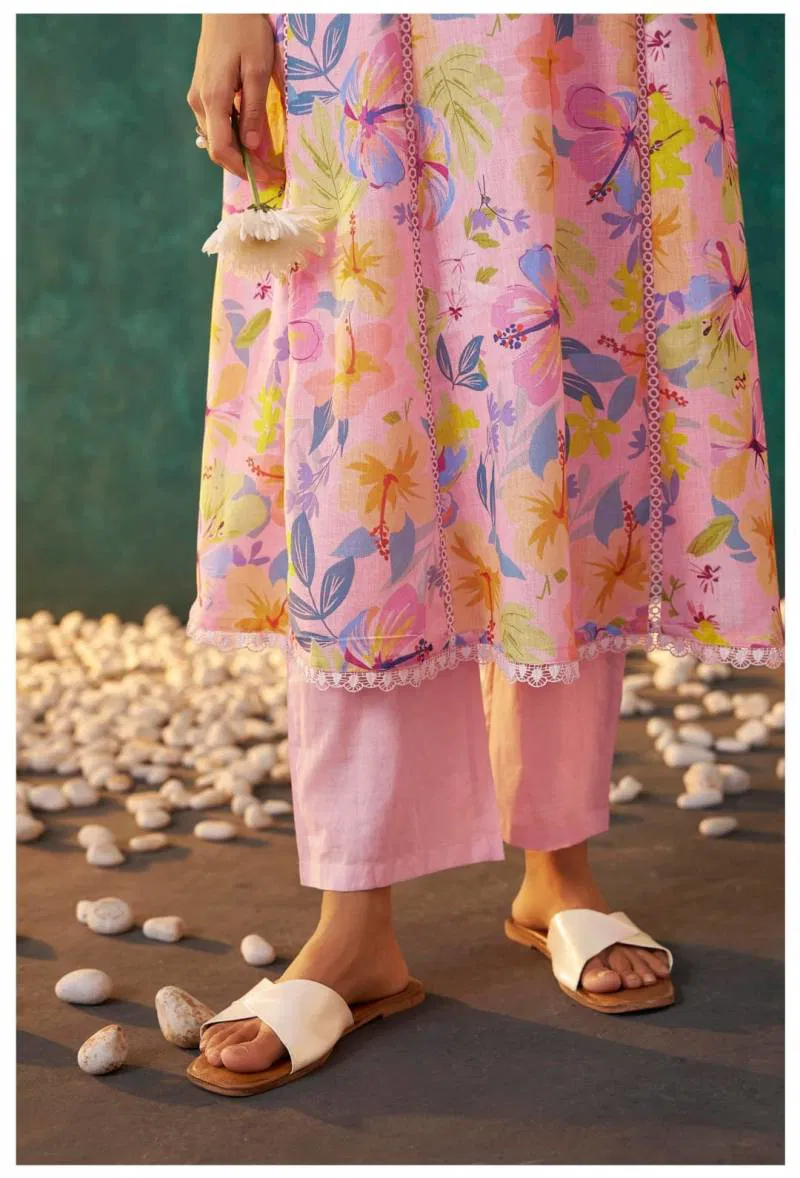 Tanyaa P 294 Linen Cotton Anarkali Kurti With Bottom Dupatta Exporters In India
