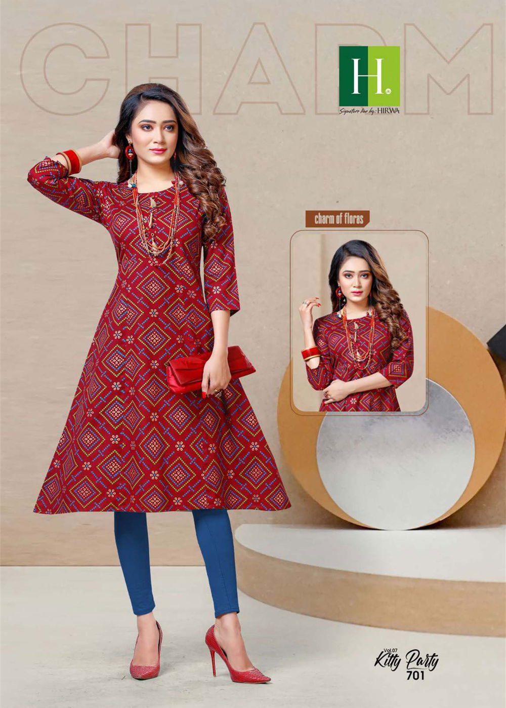 Hirwa Kitty Party 7 Latest Fancy Designer Casual Wear Bandhani Printed Designer Kurtis Collection
