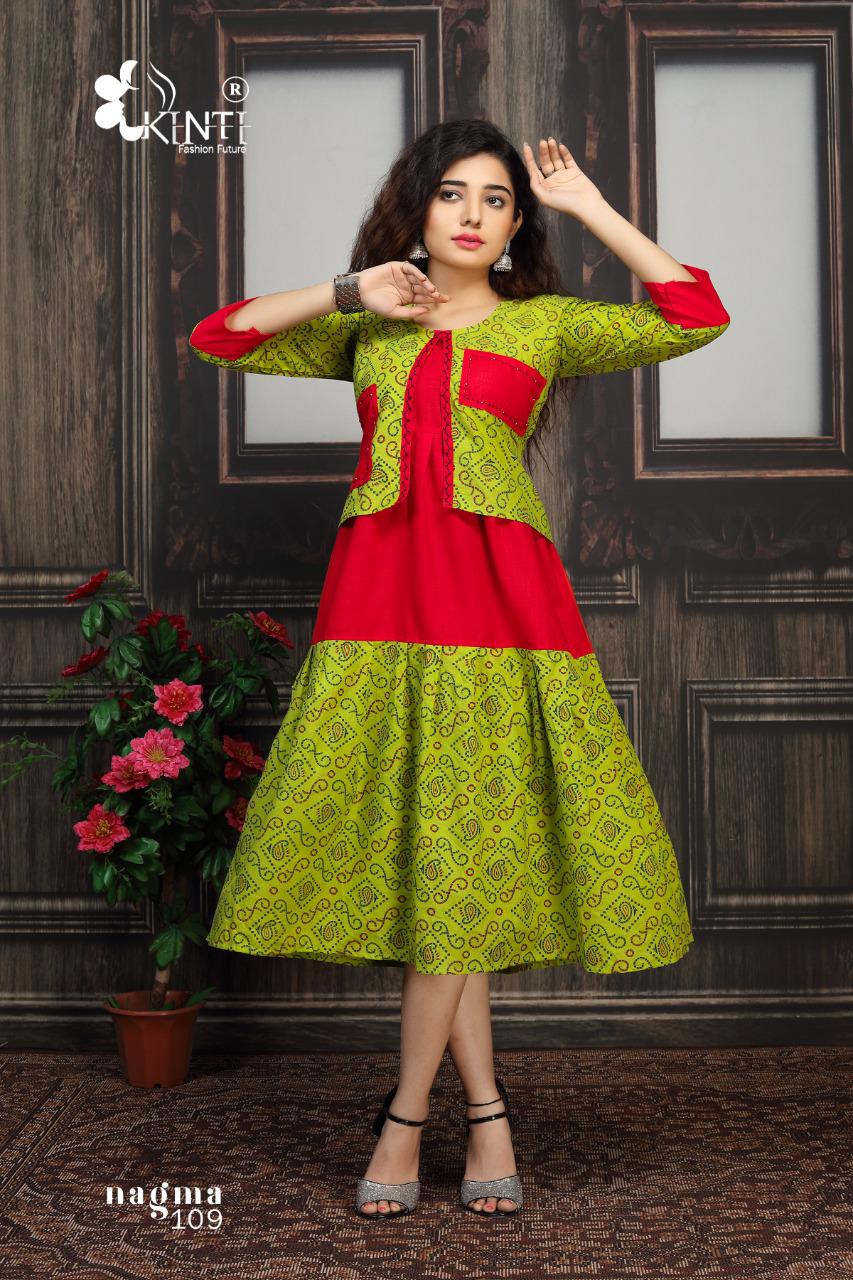 Kinti Nagma Printed Cotton Printed Designer Anarkali Kurti With Attached Jacket Collection
