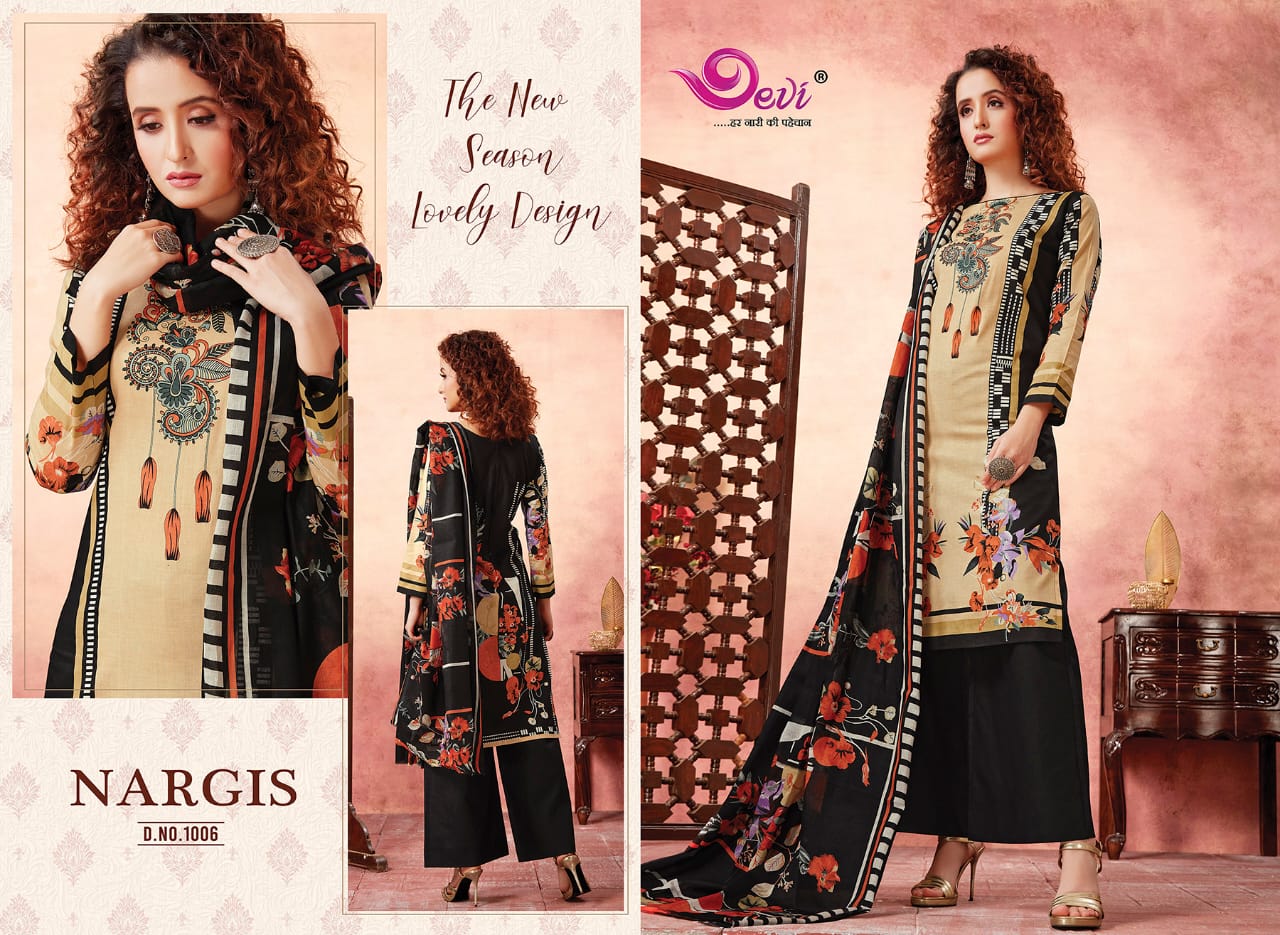 Devi Nargis Latest Casual Wear Pure Cotton Printed Dress Material Collection