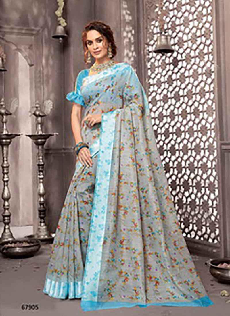 Lifestyle Pravina Cotton Vol - 5 Fancy Lilen Cotton Print Satin Border Sarees Collections