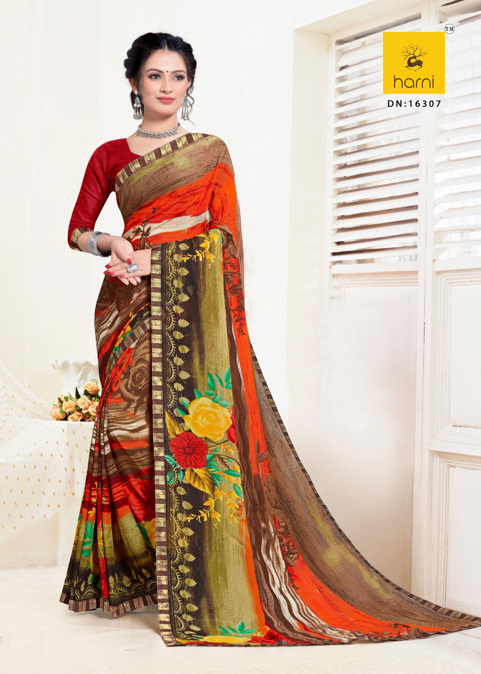 Harni Kashi Latest fancy Casual Regular Wear Printed Georgette Sarees Collection