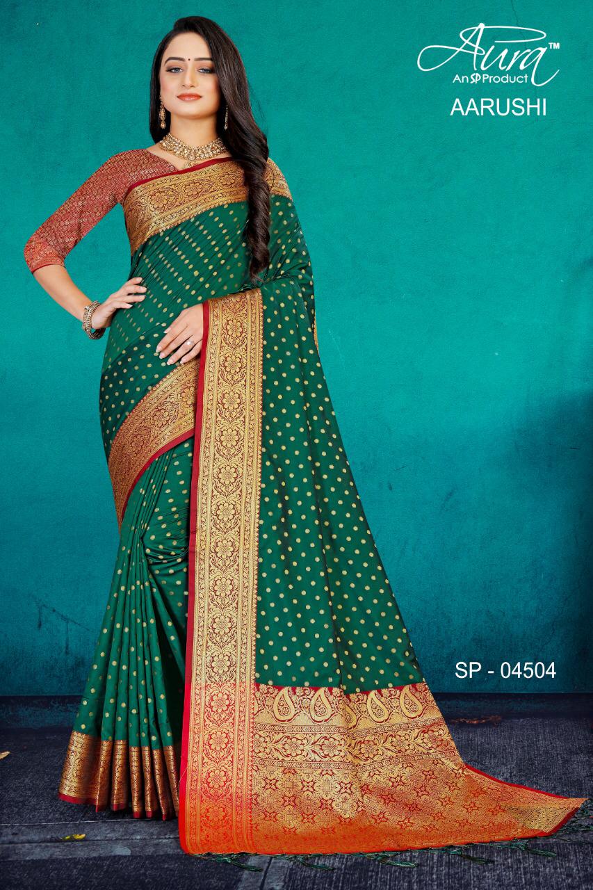Aura Aarushi Kanjivaram Pattu Silk Designer Party wear Saree Collection at Wholesale Price