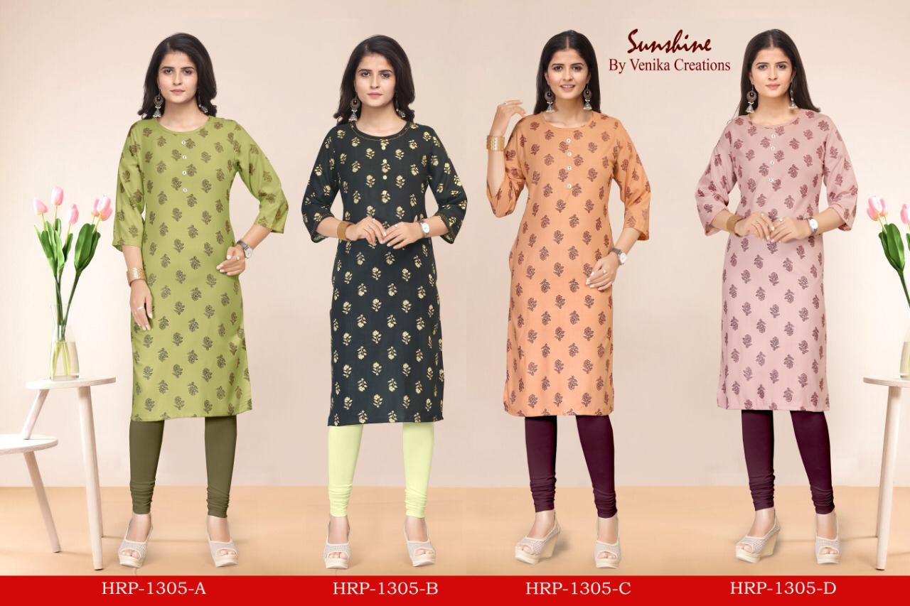 VENIKA SUNSHINE ALL HIT DESIGNS Fancy regular Wear Florican Print Premium Rayon Kurtis Collection 