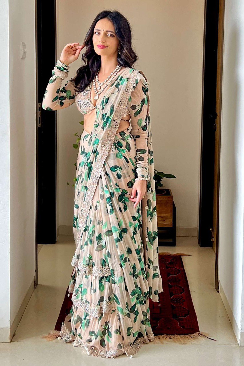 9233 Embroidery Georgette Readymade Party Wear Saree