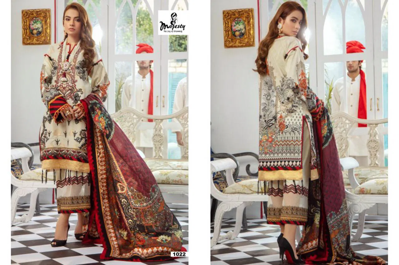 Majesty -Jam Silk Cotton Semi Lawn  Pure Cotton  Uniq Print -Chiffon Dupatta
