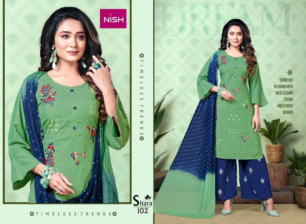 Nish Sitara Ethnic Wear Embroidery Work Rayon Designer Ready Made Collection
