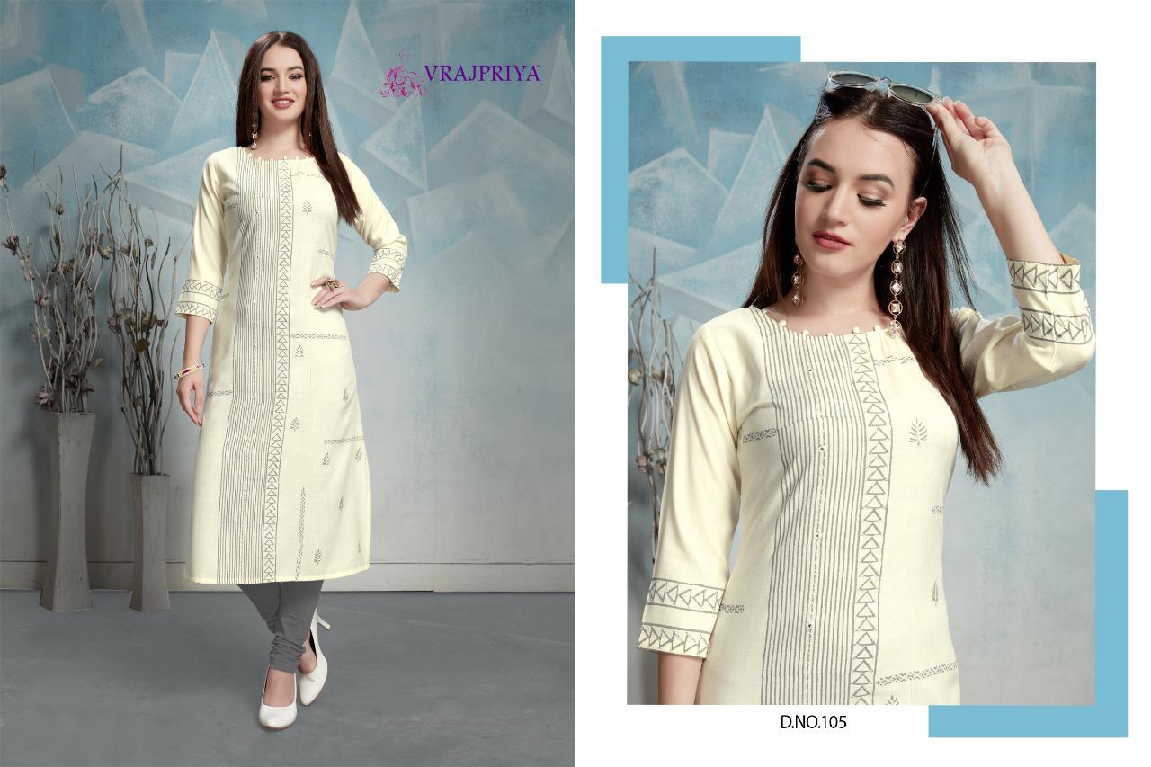 Vrajpriya Radhika 1 latest Designer Fancy Ethnic Wear Rayon Printed Designer Kurtis Collection
