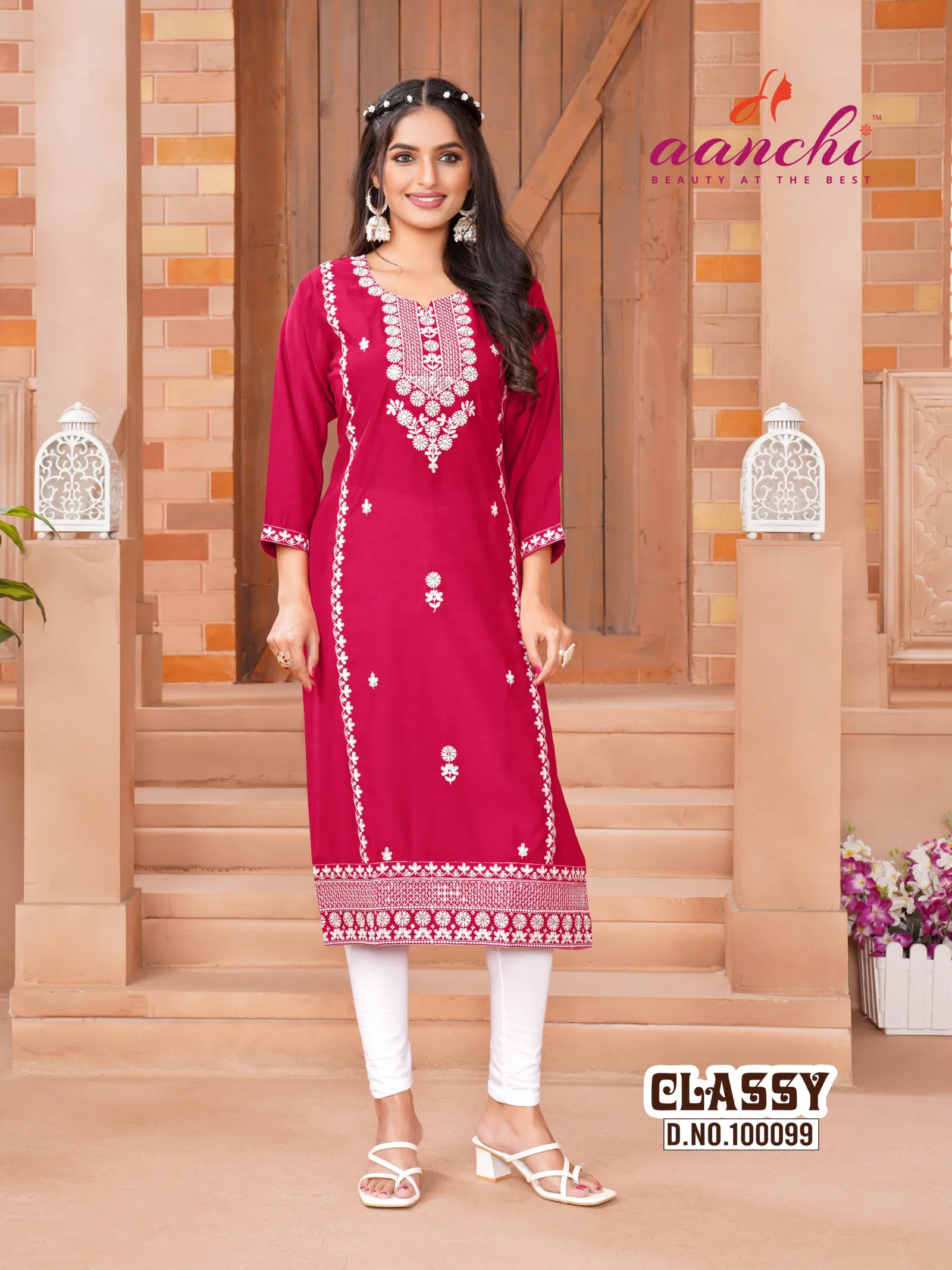 Classy By Aanchi Roman Silk Embroidery Straight Kurtis Exporters In India