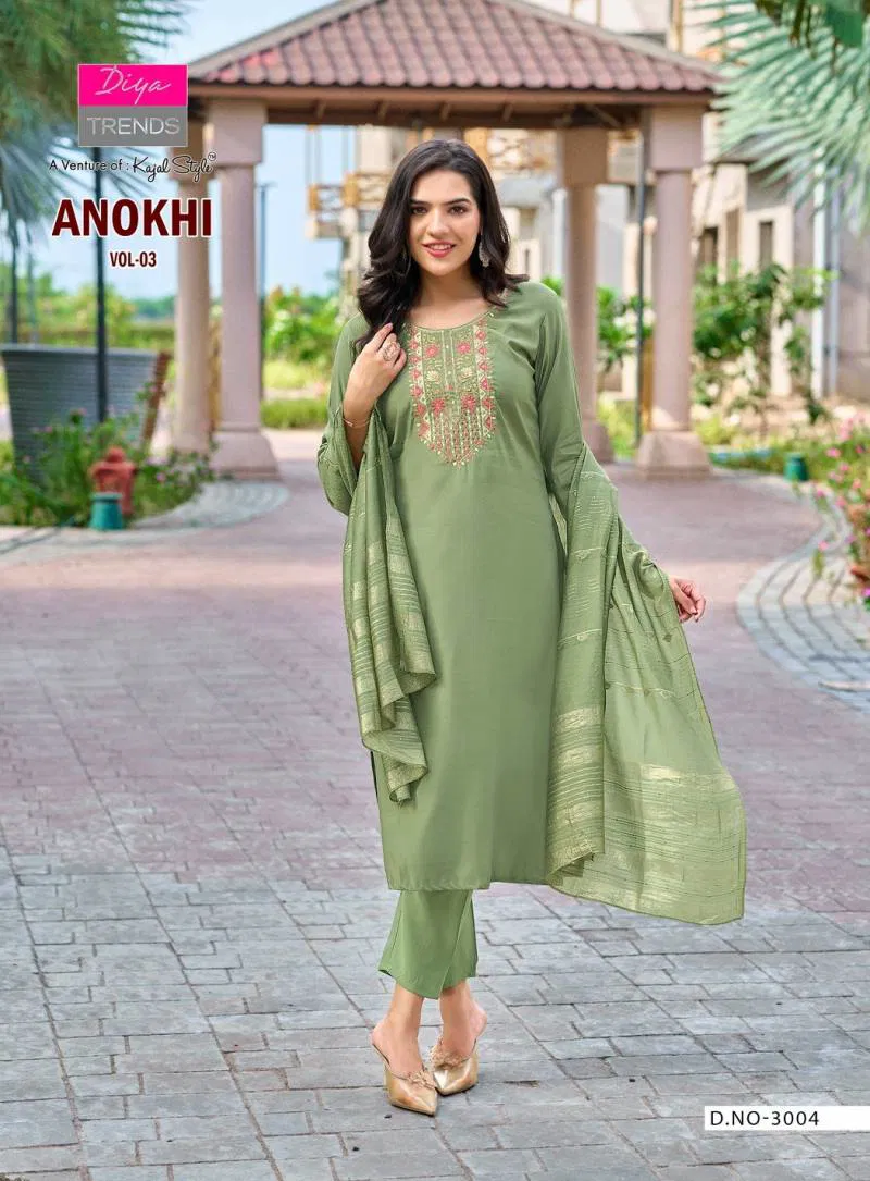 Diya By Anokhi Vol 3 trends Roman Silk Kurti Bottom With Dupatta Wholesale Clothing Suppliers In India