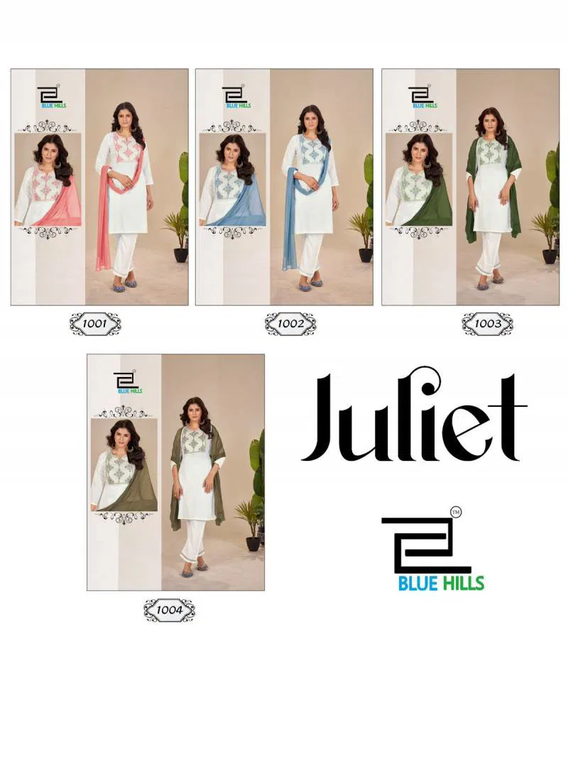 Juliet By Blue Hills Rayon Embroidered Kurti With Bottom Dupatta Exporters In India