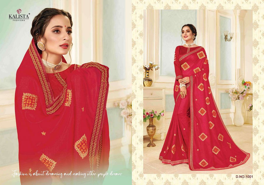 Kalista Rajdhani Latest Designer Festive Wear vichitra silk Embroidery Worked Sarees Collection
