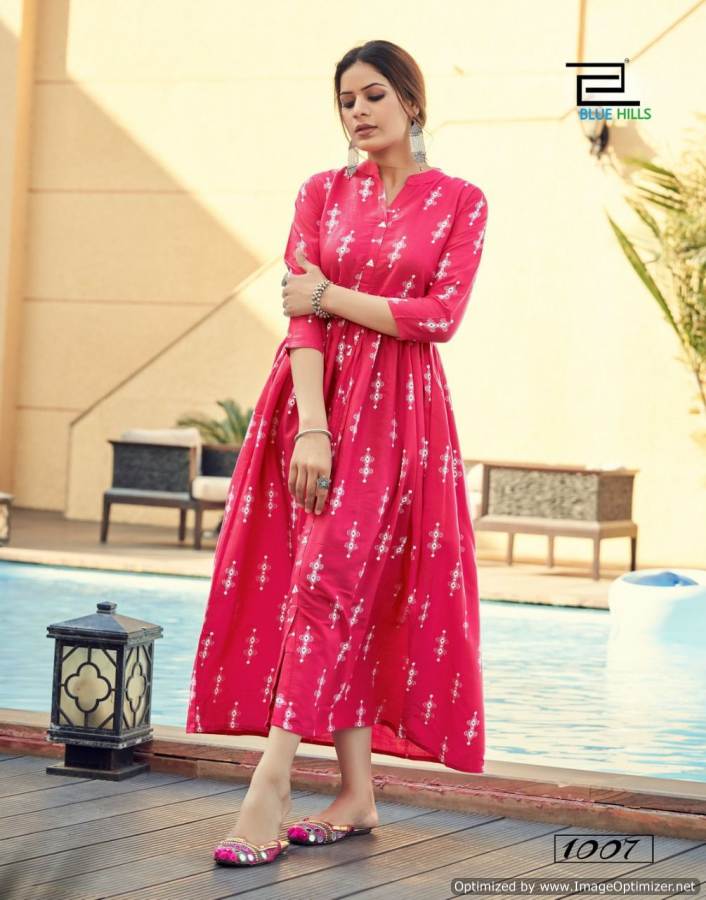 Blue Hills Belt 1 Designer Party Wear Rayon Long Anarkali Kurti Collection