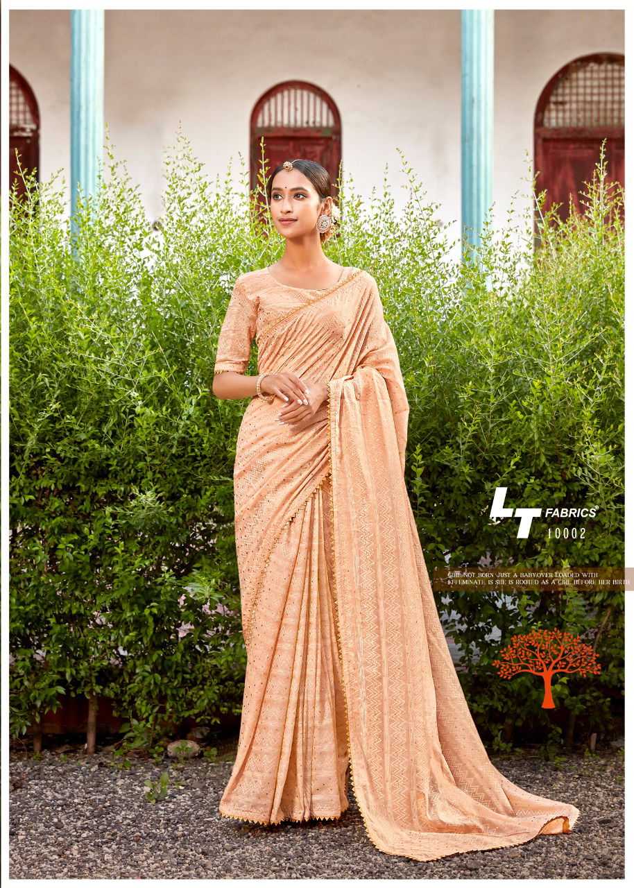 LT Fabric Latest Designer Collection of Silk Saree With Zari Lace Border Self Design in Full Body Zari Foil Work 