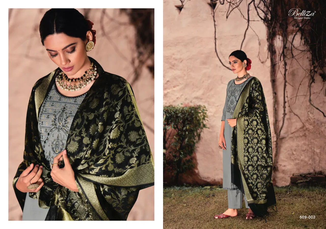 Belliza Shubharambh 2 Fancy Wedding Wear Pure Original Heavy Jam Cotton with Exclusive Heavy Embroidery Top With Banarasi Dupatta Dress Material Collection