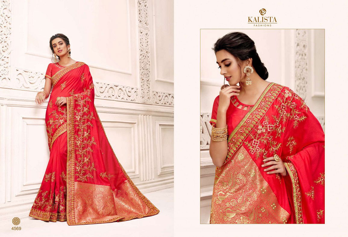 Kalista Dulhan Latest Designer Festive Wear Embroidery Worked Vichitra Silk Sarees Collection
