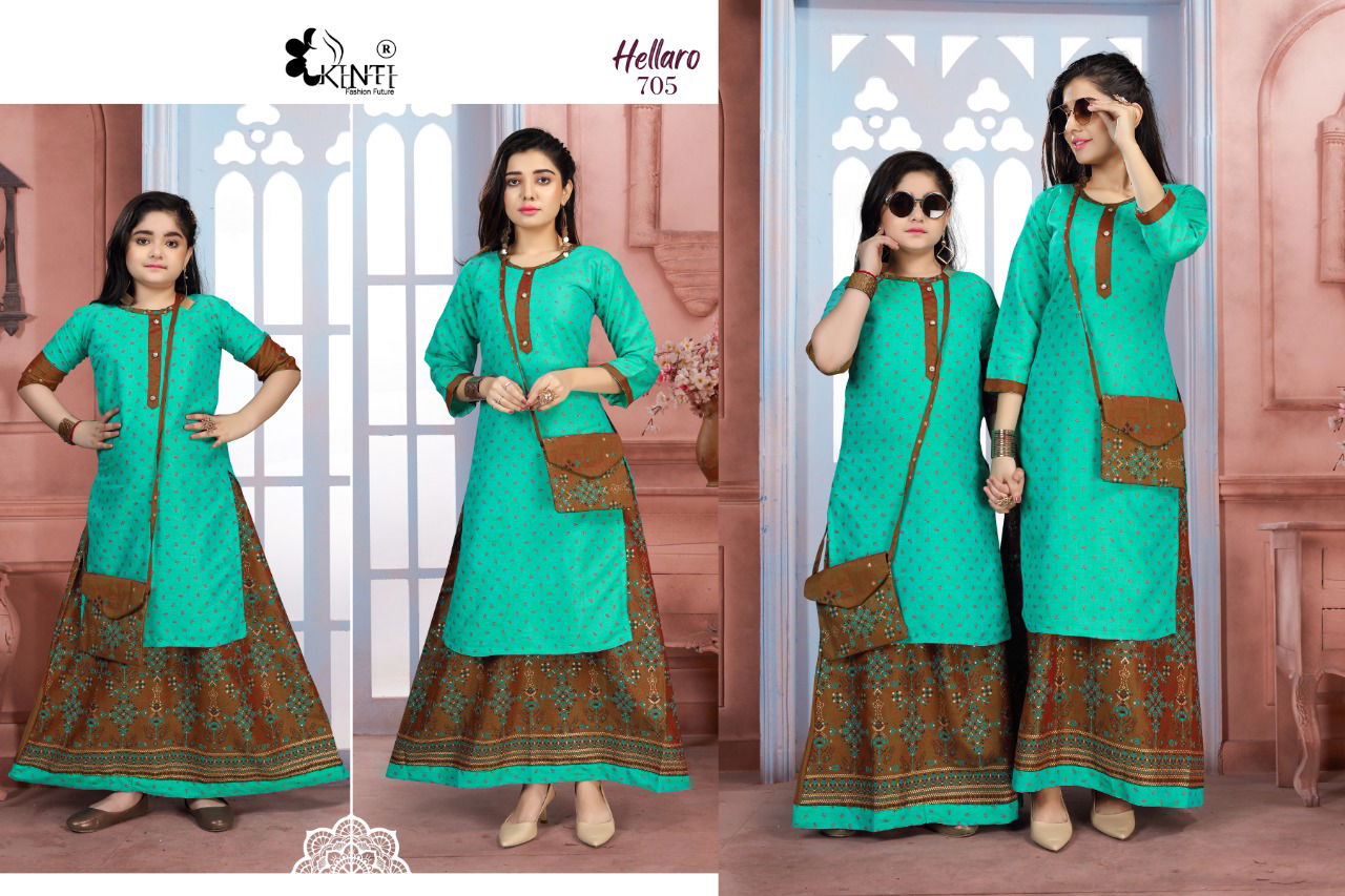 Kinti Hellaro 7 Designer Rayon Printed Kurti With Skirt Collection
