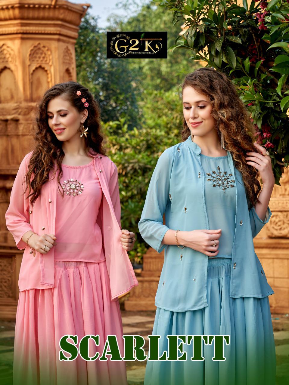 G2k Scarlett New Stylish Party Wear Top With Skirt And Jacket Latest Collection