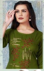 RUNG NISHIKA VOL-2 New Designer Daily Wear Heavy Slub Print Rayon Embroidery Work Kurtis Collection