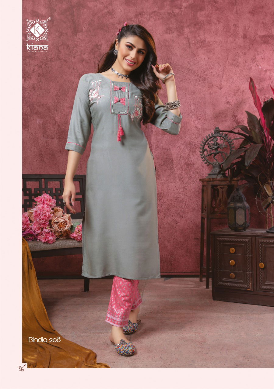 Kiana Bindia 2 Designer Latest fancy Heavy Casual Wear Rayon Cotton Kurti With Bottom Collection

