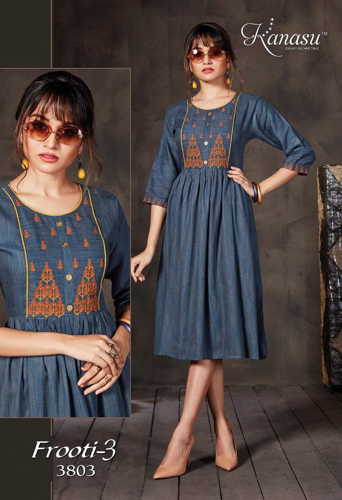 Kanasu Frooti 3 Ethnic Wear Fancy Rayon Flair Kurtis Collection
