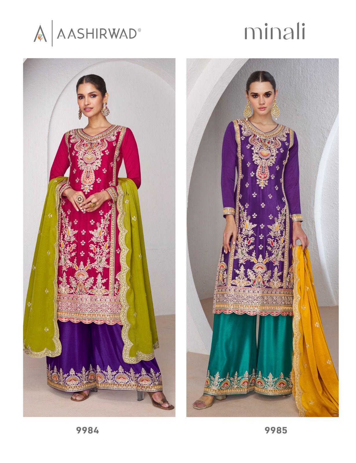 Minali By Aashirwad Designer Chinon Silk Wedding Wear Salwar Kameez Wholesale Shop In Surat
