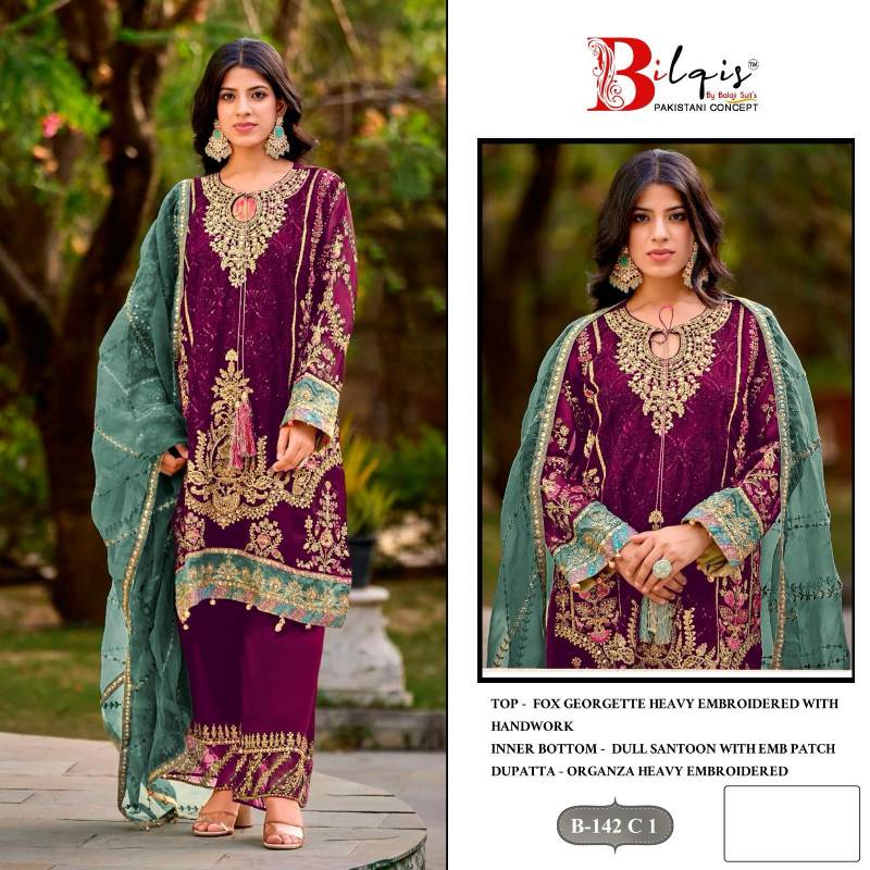 Bilqis B 142 A1 To D1 Georgette Pakistani Salwar Suit Wholesale Price In Surat
