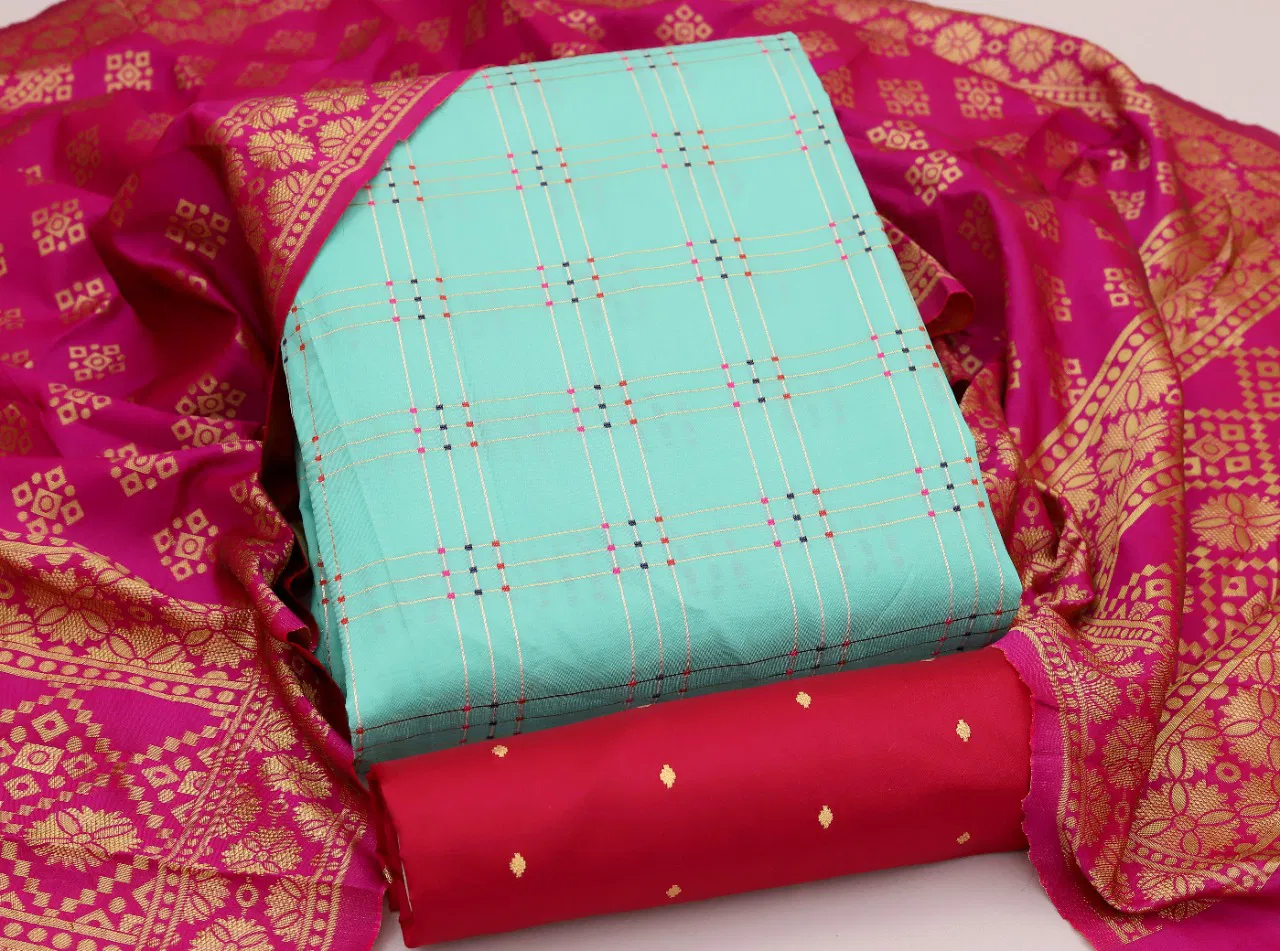 Rnx Banarasi Bambu Cheks 2 Latest Fancy Casual Wear Banarasi Jacquard Dress Material Collection
